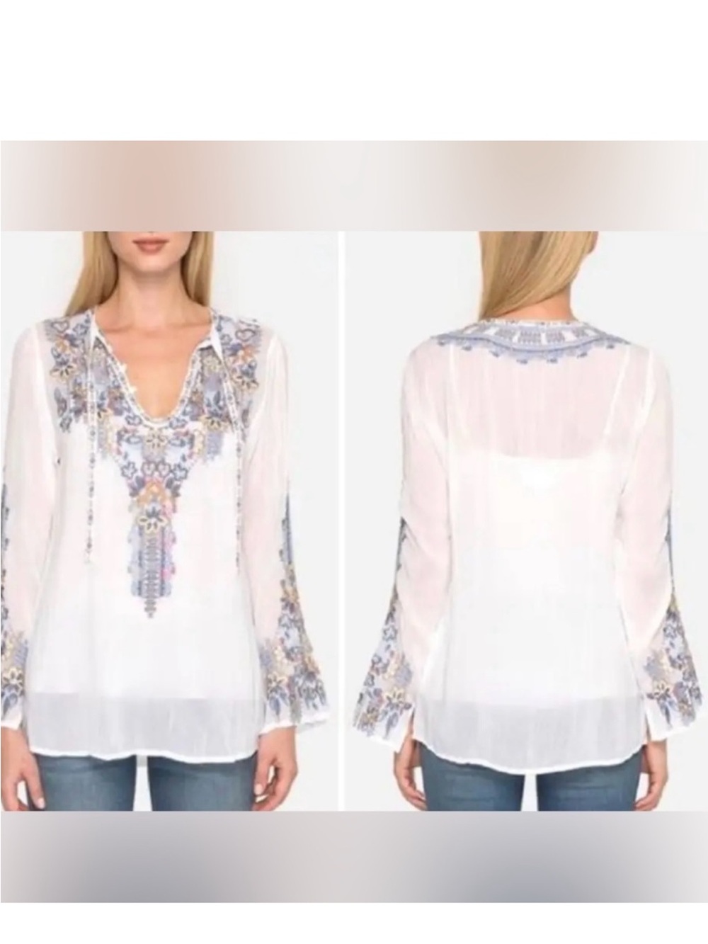 Johnny Was Tanya Embroidered white blue & colorful blouse - Picture 13 of 15